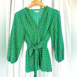 MAX STUDIO Peplum Silhouette Crepe Blouse, Sash-tie waist, 3/4-length Sleeve